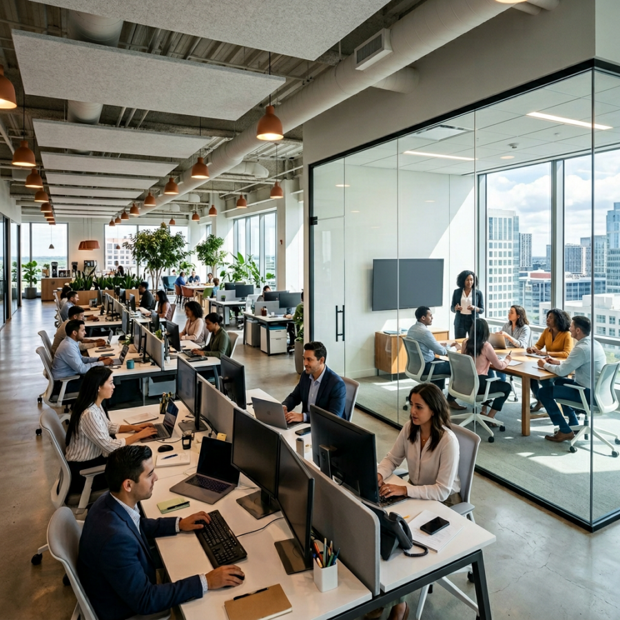 kantoortuin met veel medewerkers